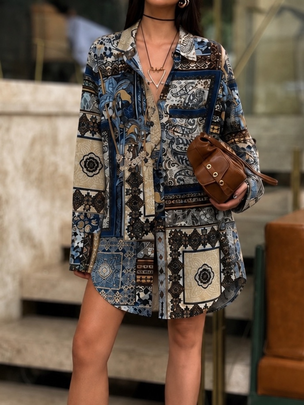 Boho Patchwork Paisley Longline Button Up Tunic Shirt Coastal Grandmother